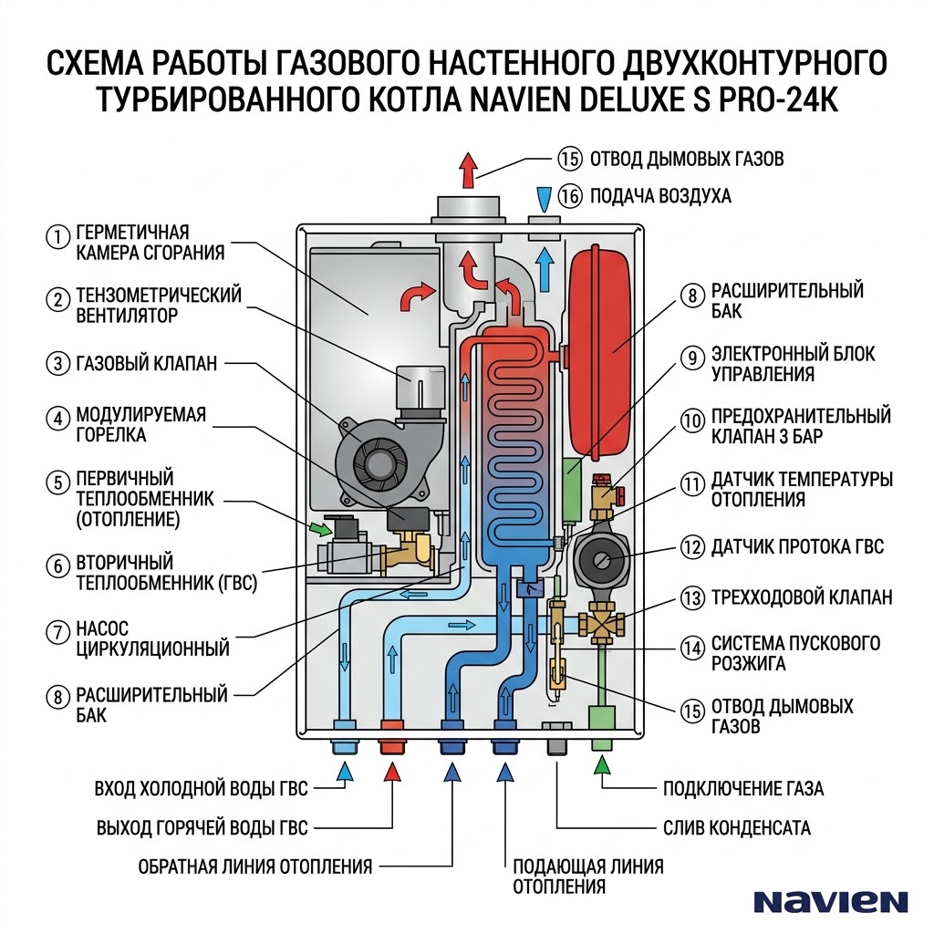 Газовый двухконтурный турбированный настенный котел Navien DELUXE S PRO-24K (PNGB3500024L005 Navien) — фото 2