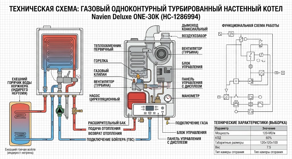 Газовый одноконтурный турбированный настенный котел Navien Deluxe ONE-30K (НС-1286994 Navien) — фото 4