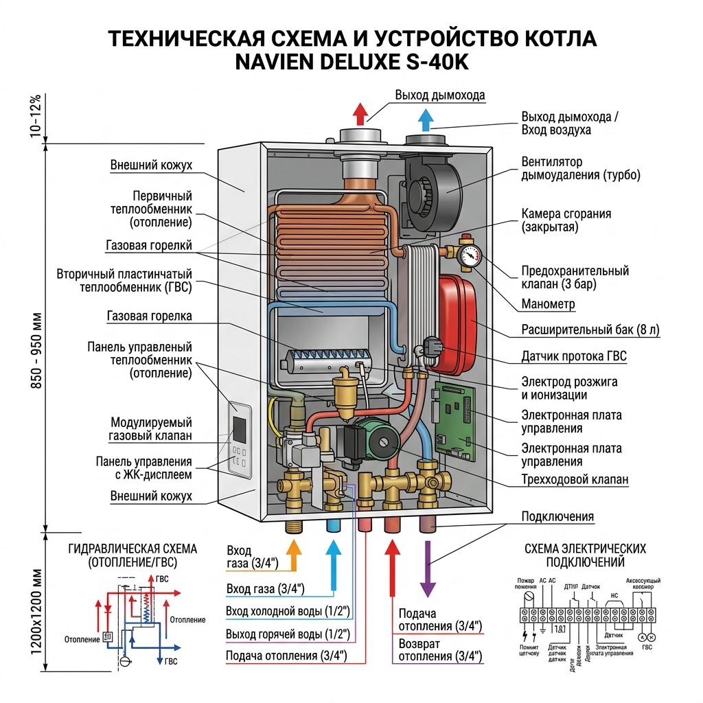 Газовый двухконтурный турбированный настенный котел Navien DELUXE S-40K (PNGB3500040L001 Navien) — фото 2