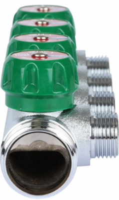 Коллектор регулирующий распределительный 3/4" с 4 отводами 1/2", плоское уплотнение STOUT — фото 2