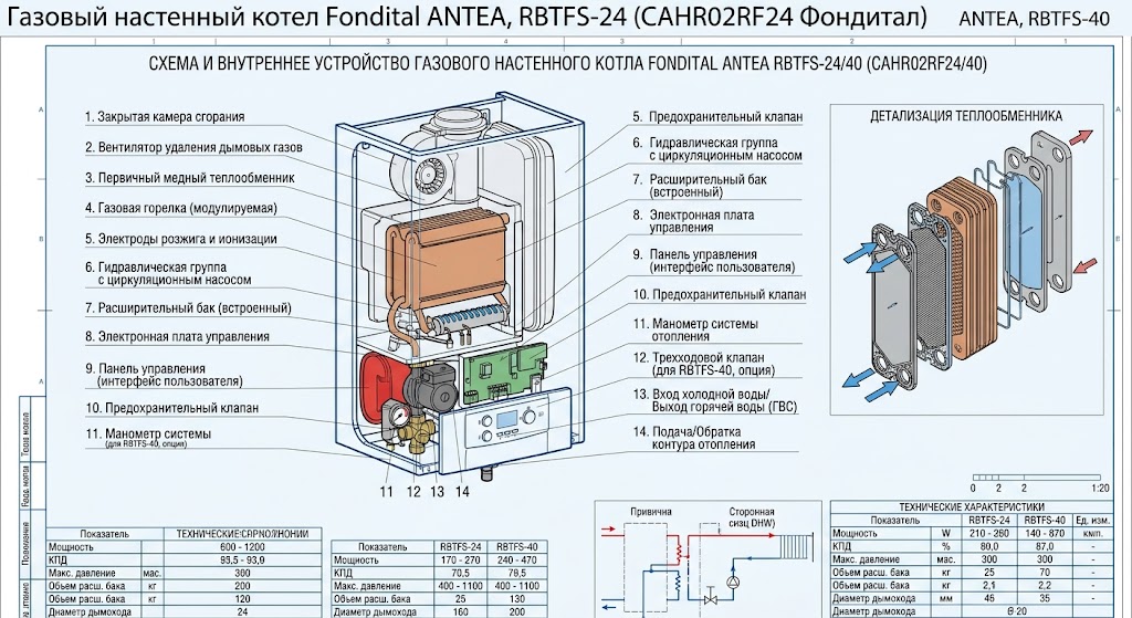 Газовый настенный котел Fondital ANTEA, RBTFS-40 (CAHR02RF40 Fondital) — фото 3