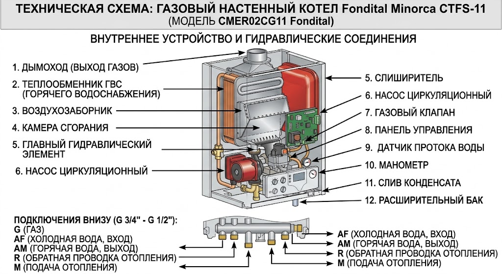 Газовый настенный котел Fondital Minorca CTFS-11 (CMER02CG11 Fondital) — фото 2