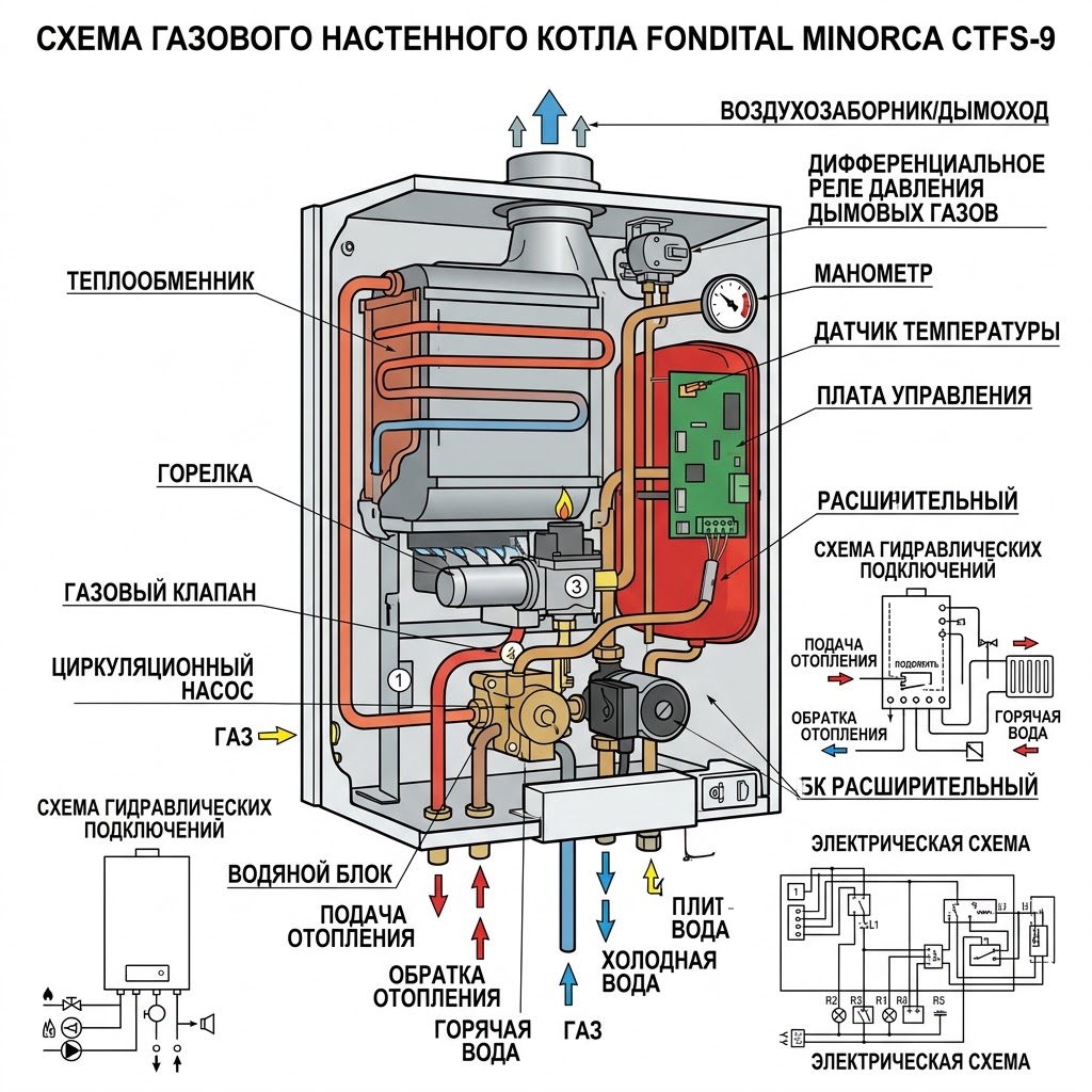 Газовый настенный котел Fondital Minorca CTFS-9 (CMER02CG09 Fondital) — фото 2