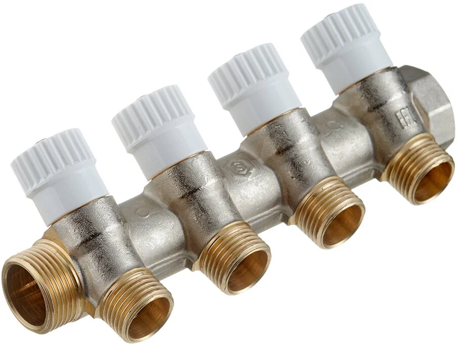 Коллектор Stout (SMB 6851 341204) 3/4 ВР(г) х 4 выхода 1/2 НР(ш) х 3/4 НР(ш) регулируeмый
