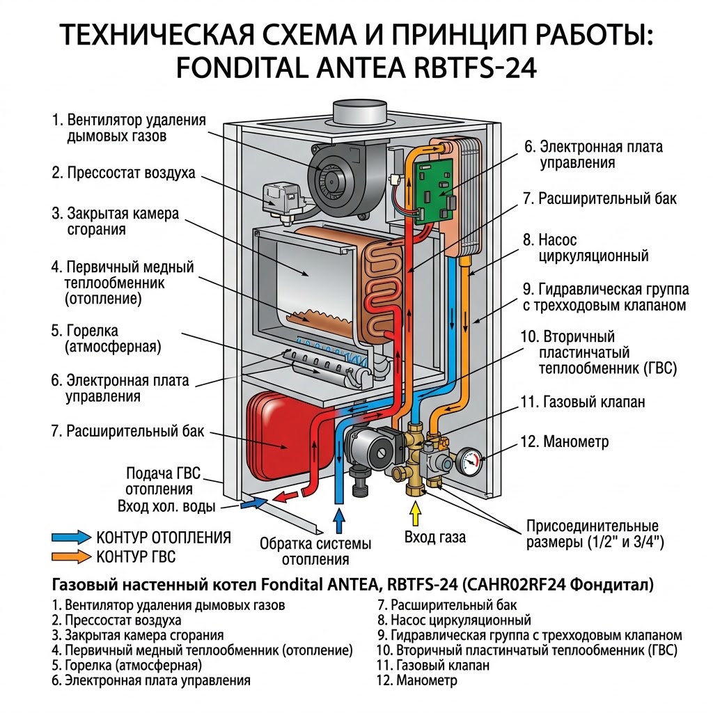 Газовый настенный котел Fondital ANTEA, RBTFS-24 (CAHR02RF24 Fondital) — фото 2
